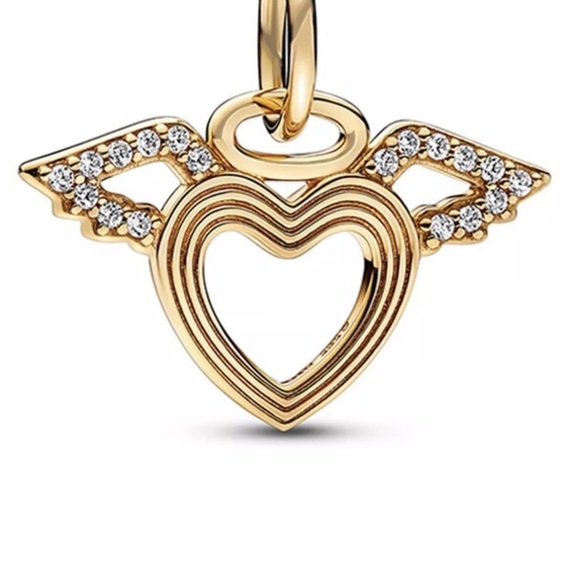 Pandora Jewelry - PANDORA Authentic 14K Gold Heart & Angel Wings CZ Charm 752362C01 NIB